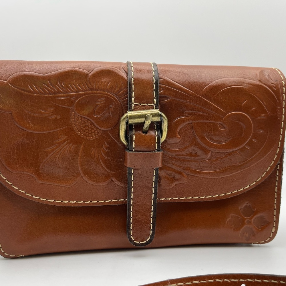 Patricia Nash Brown Leather Clutch with Floral Embossing